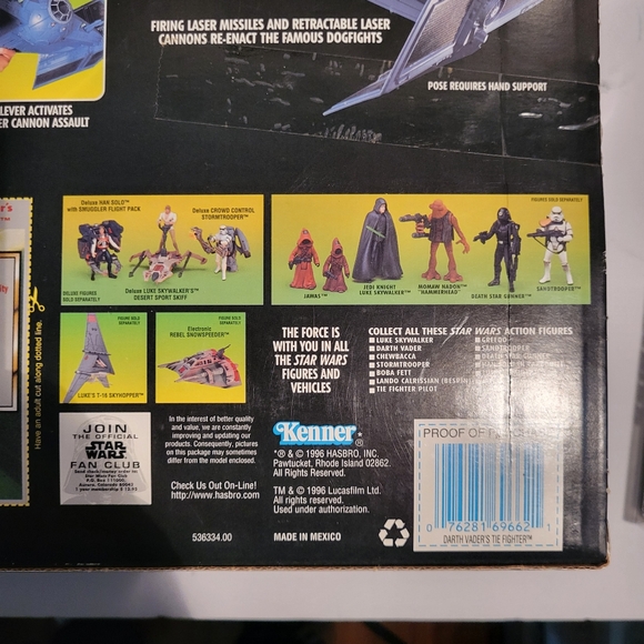 1997 Star Wars Power of the Force Darth Vader's TIE Fighter W. Box Kenner - Picture 3 of 8